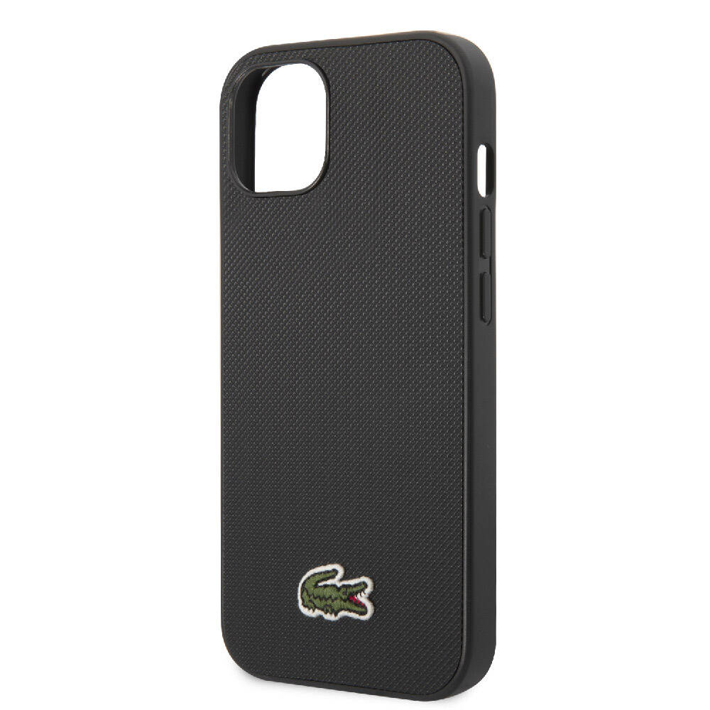 iPhone 14 Kılıf Lacoste Orjinal Lisanslı PU Pike Desenli Arka Yüzey İkonik Timsah Dokuma Logolu Kılıf Siyah