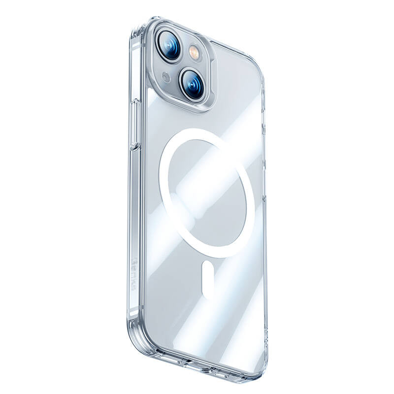 iPhone 14 Kılıf Magsafe Şarj Özellikli Benks Magnetic Shiny Glass Serisi Kılıf Renksiz