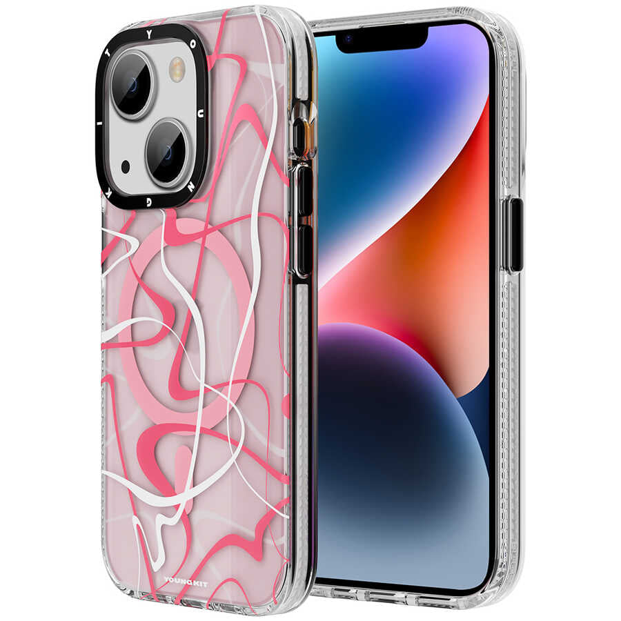 iPhone 14 Kılıf Magsafe Şarj Özellikli Youngkit Water-Ink Serisi Kılıf Kırmızı