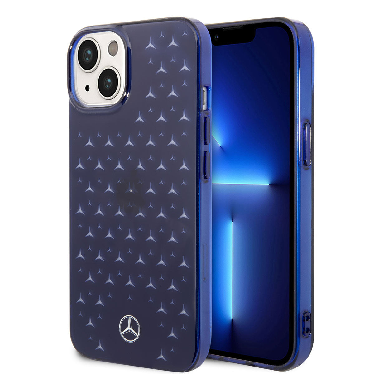 iPhone 14 Kılıf Mercedes Benz Transparan Yıldızlı Dizayn Kılıf Mavi