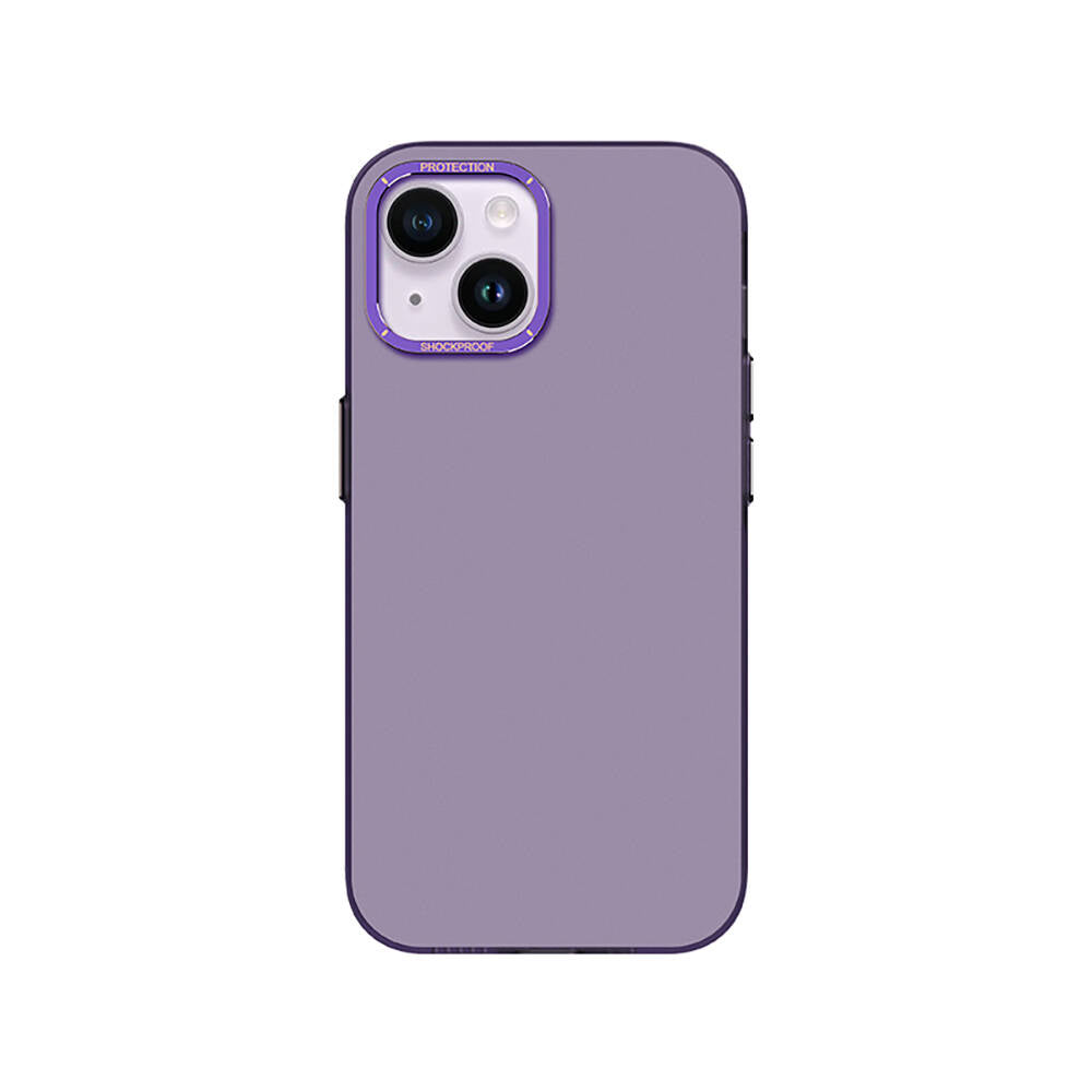 iPhone 14 Kılıf Metal Kamera Çerçeveli Recci Glaze Serisi Kılıf Beyaz