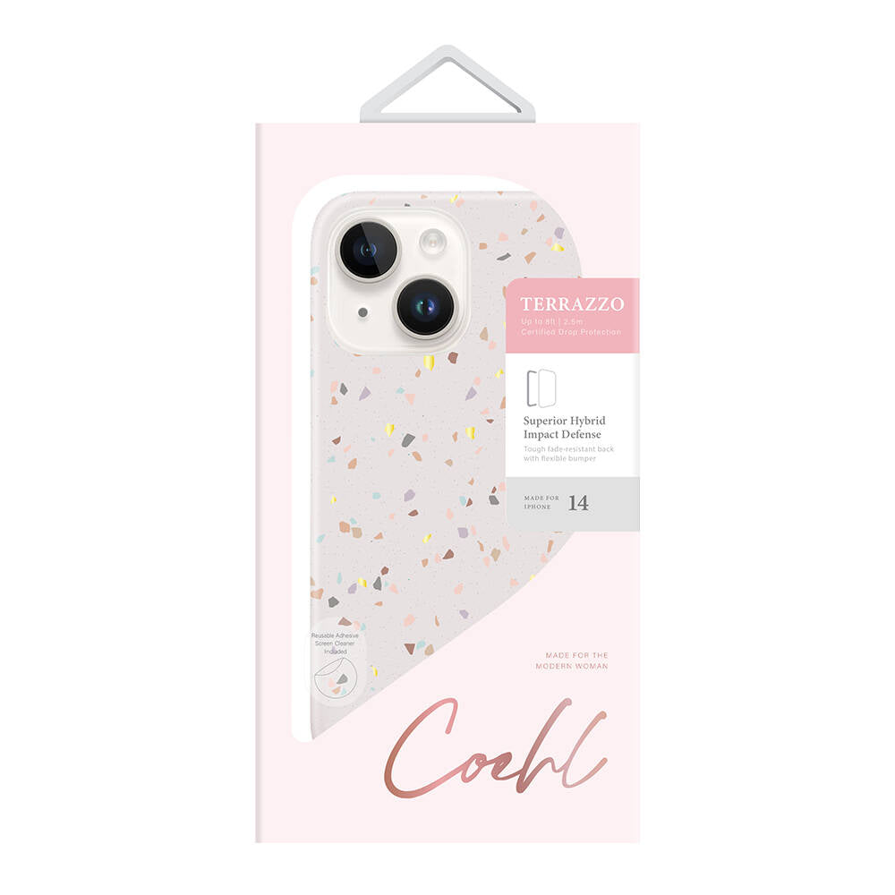 iPhone 14 Kılıf Mozaik Desenli Coehl Terrazzo Kılıf Gri