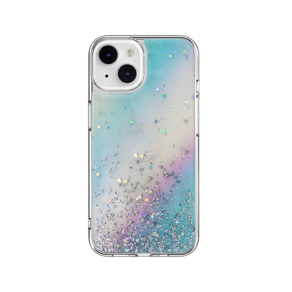 iPhone 14 Kılıf Parlayan Simli Şeffaf Lisanslı Switcheasy Starfield Kılıf Colorful