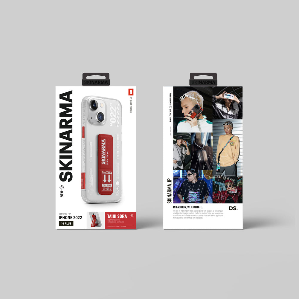 iPhone 14 Kılıf SkinArma Standlı Şeffaf Tasarımlı Taihi Sora Kılıf Kırmızı