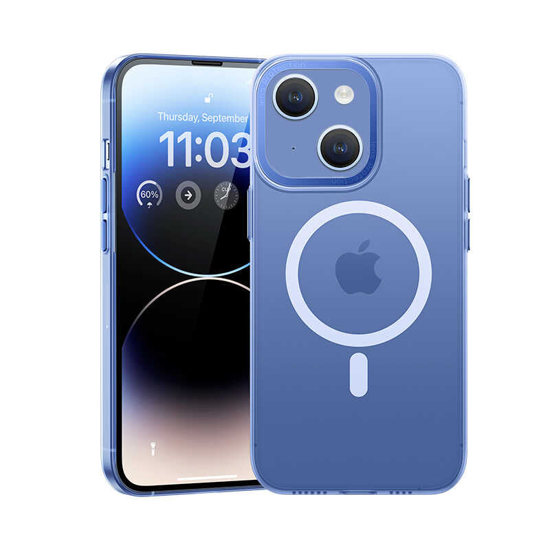 iPhone 14 Kılıf Wireless Şarj Destekli Benks Magnetik Haze Kılıf Mavi
