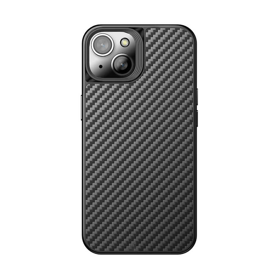 iPhone 14 Plus Kılıf Aramid Karbon Fiber Magsafe Özellikli Wlons Radison Kılıf Siyah