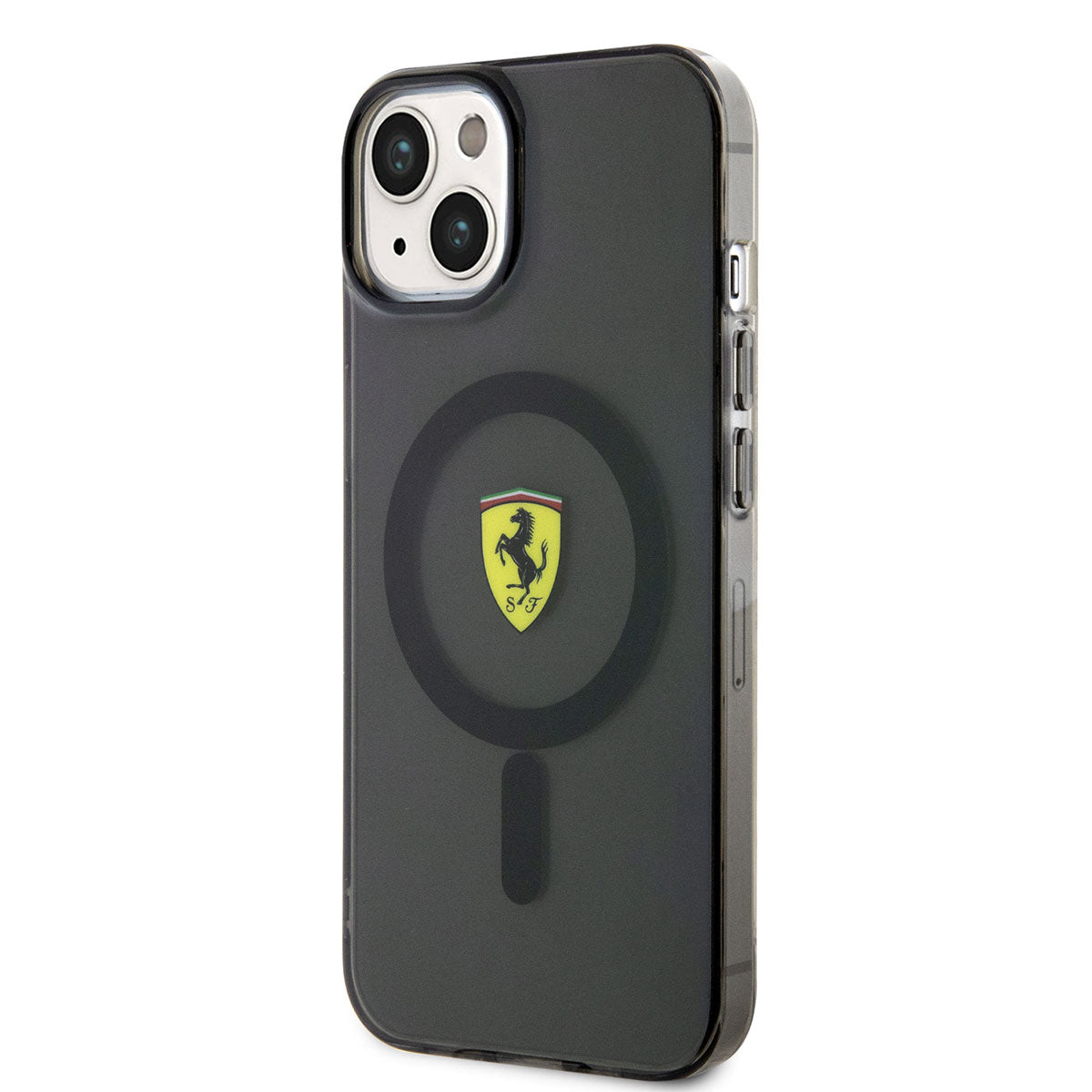 iPhone 14 Plus Kılıf Ferrari Magsafe Şarj Özellikli Yarı Transparan Dizayn Kılıf Siyah