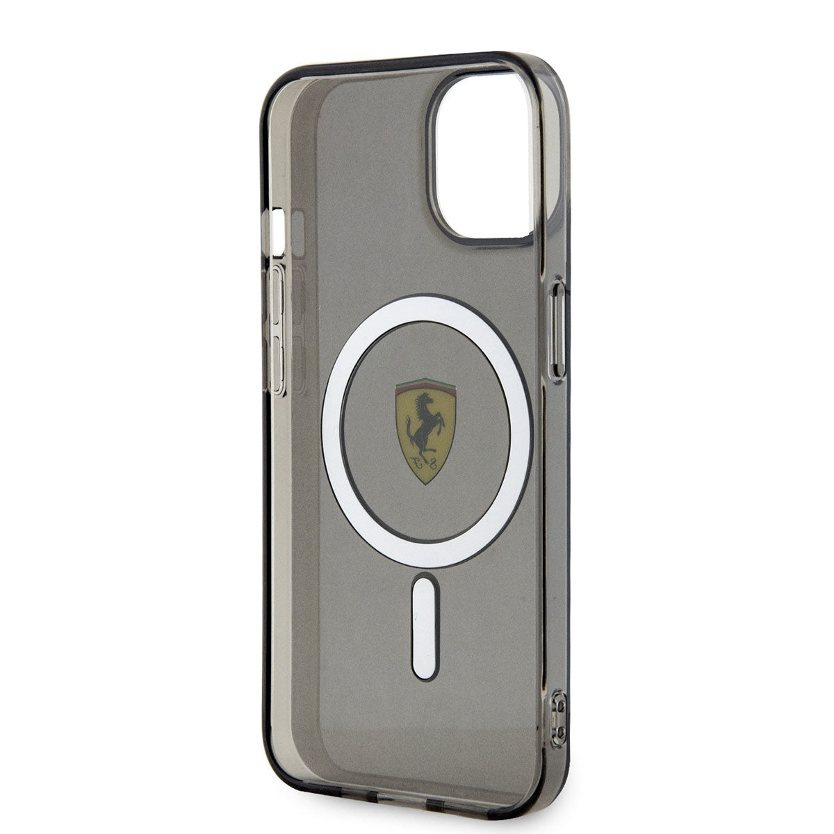 iPhone 14 Plus Kılıf Ferrari Magsafe Şarj Özellikli Yarı Transparan Dizayn Kılıf Siyah