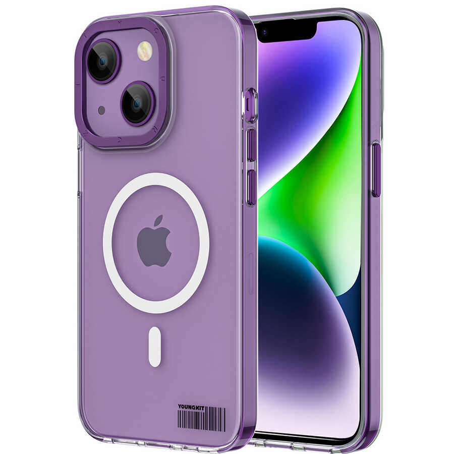 iPhone 14 Plus Kılıf Magsafe Şarj Özellikli Youngkit Coloured Glaze Serisi Kılıf Derin Mor