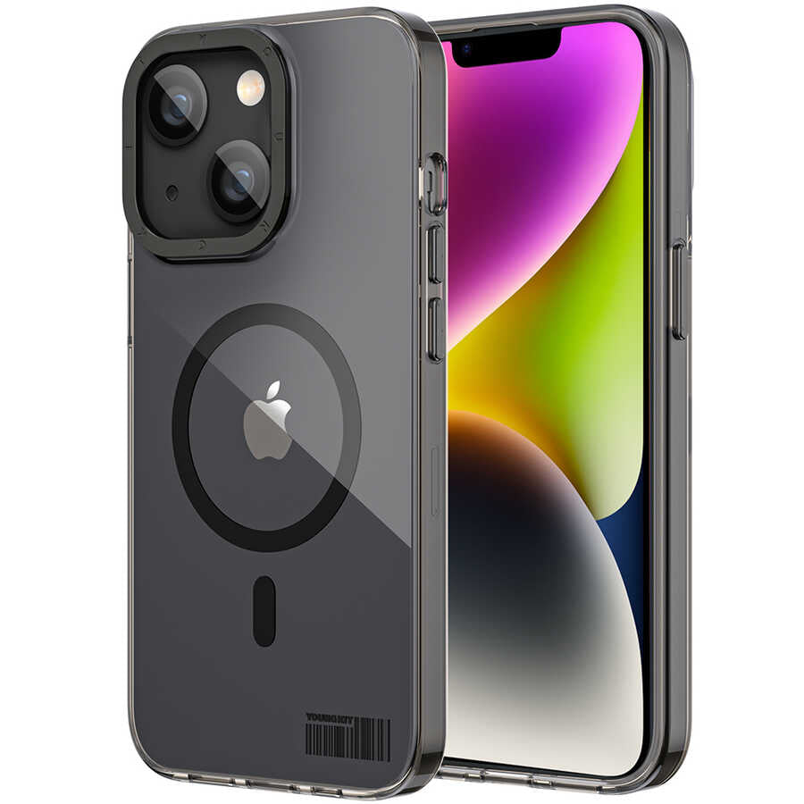 iPhone 14 Plus Kılıf Magsafe Şarj Özellikli Youngkit Coloured Glaze Serisi Kılıf Siyah