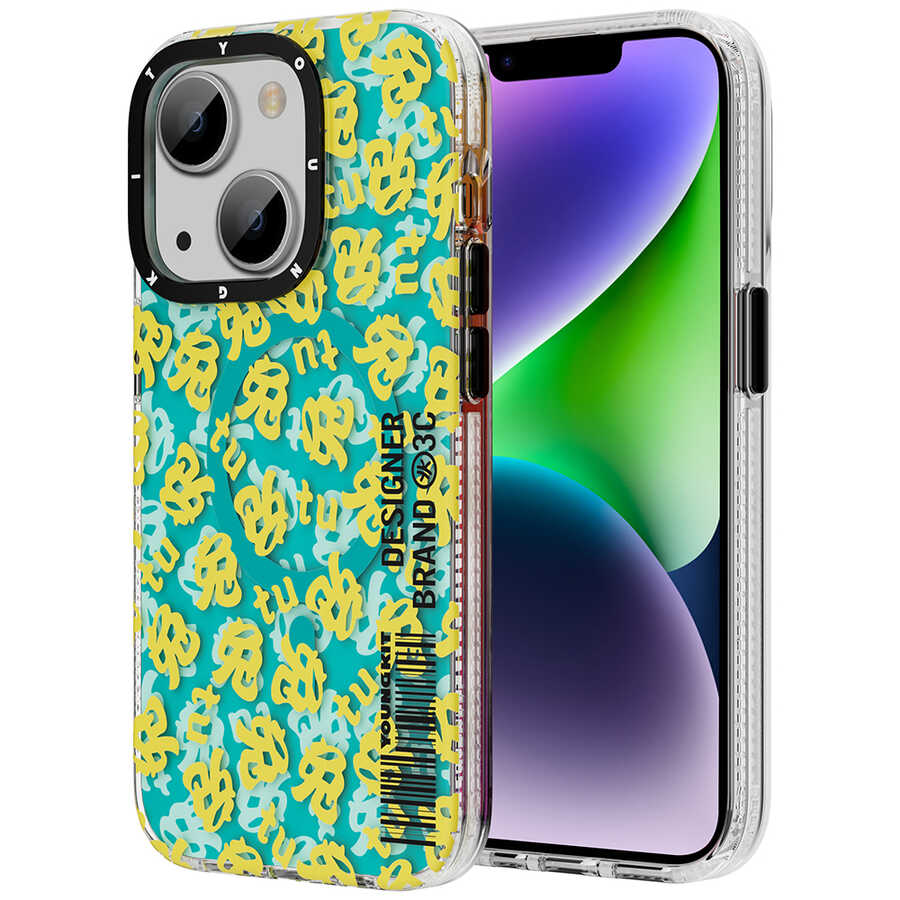 iPhone 14 Plus Kılıf Magsafe Şarj Özellikli Youngkit Play Rabbit Serisi Kılıf Sarı