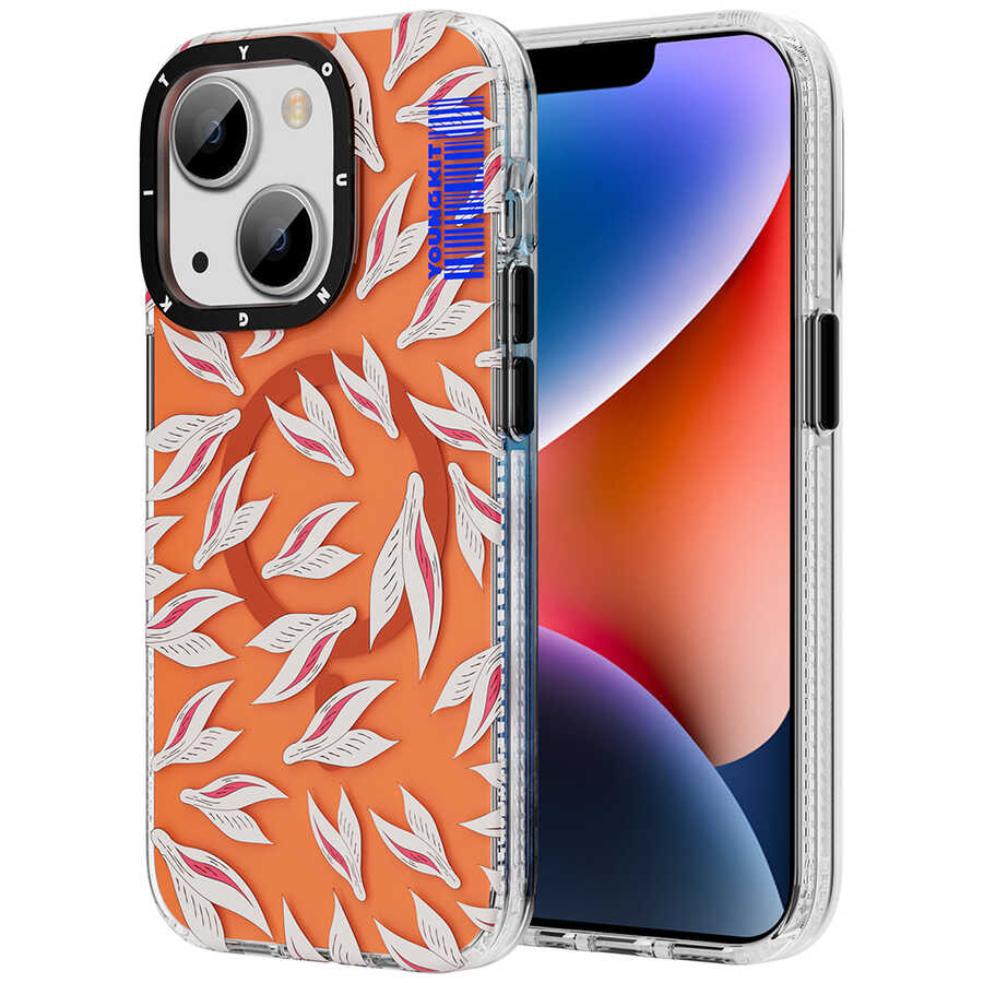 iPhone 14 Plus Kılıf Magsafe Şarj Özellikli Youngkit Play Rabbit Serisi Kılıf Turuncu