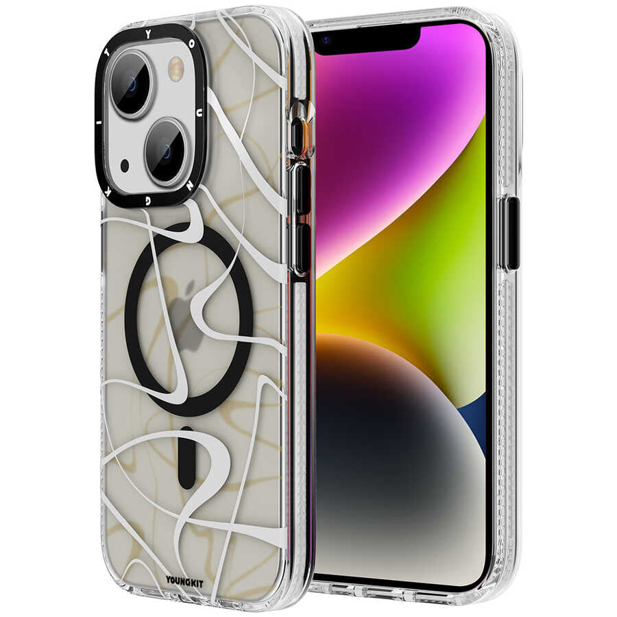 iPhone 14 Plus Kılıf Magsafe Şarj Özellikli Youngkit Water-Ink Serisi Kılıf Siyah