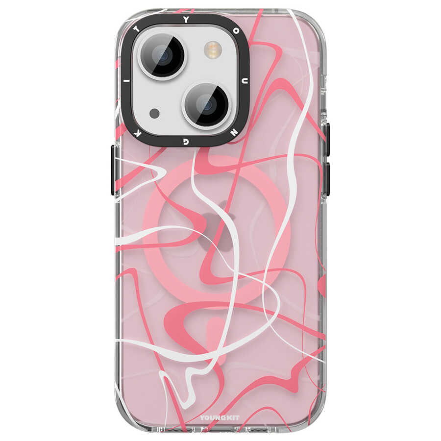 iPhone 14 Plus Kılıf Magsafe Şarj Özellikli Youngkit Water-Ink Serisi Kılıf Beyaz