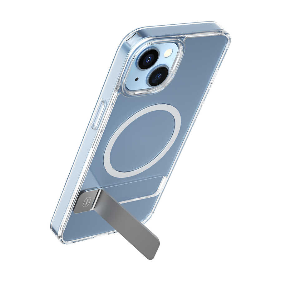iPhone 14 Plus Kılıf Standlı Magsafe Wireless Şarj Özellikli Wiwu Aurora Serisi Kılıf Renksiz