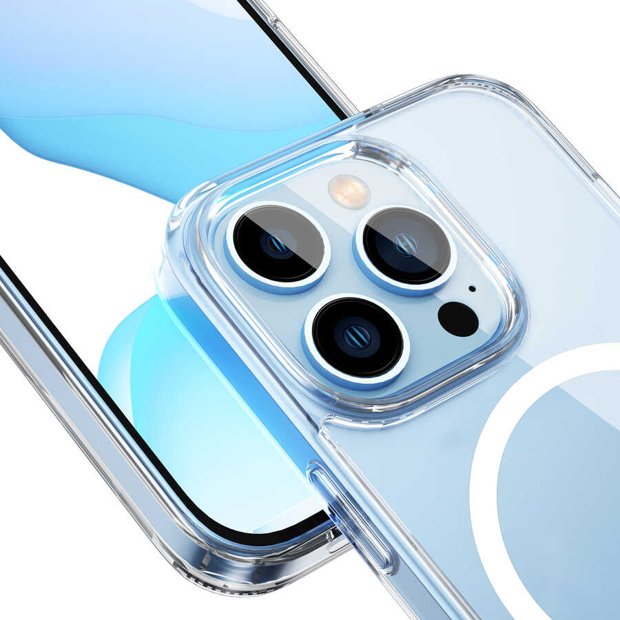 iPhone 14 Plus Kılıf Standlı Magsafe Wireless Şarj Özellikli Wiwu Aurora Serisi Kılıf Renksiz