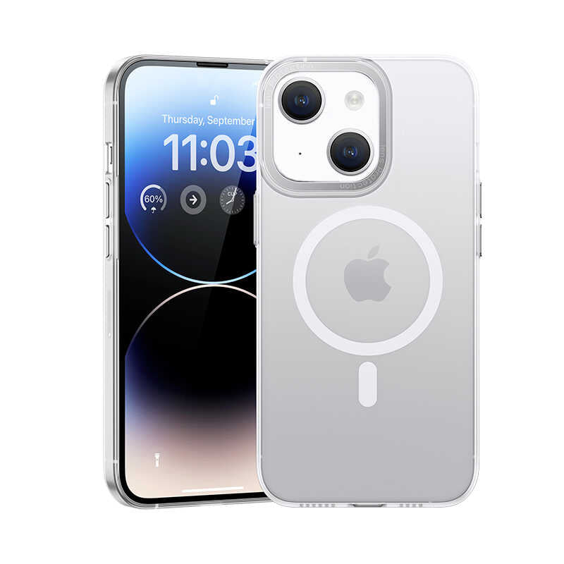 iPhone 14 Plus Kılıf Wireless Şarj Destekli Benks Magnetik Haze Kılıf Gümüş