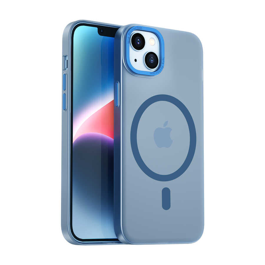 iPhone 14 Plus Wiwu Frosted Magnetic Buzlu Sert PC Kılıf Mavi
