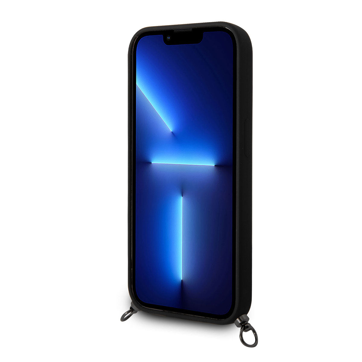 iPhone 14 Pro Kılıf AMG Liquid Silikon Strap Telefon Askılı Grafik Dizayn Kılıf Siyah