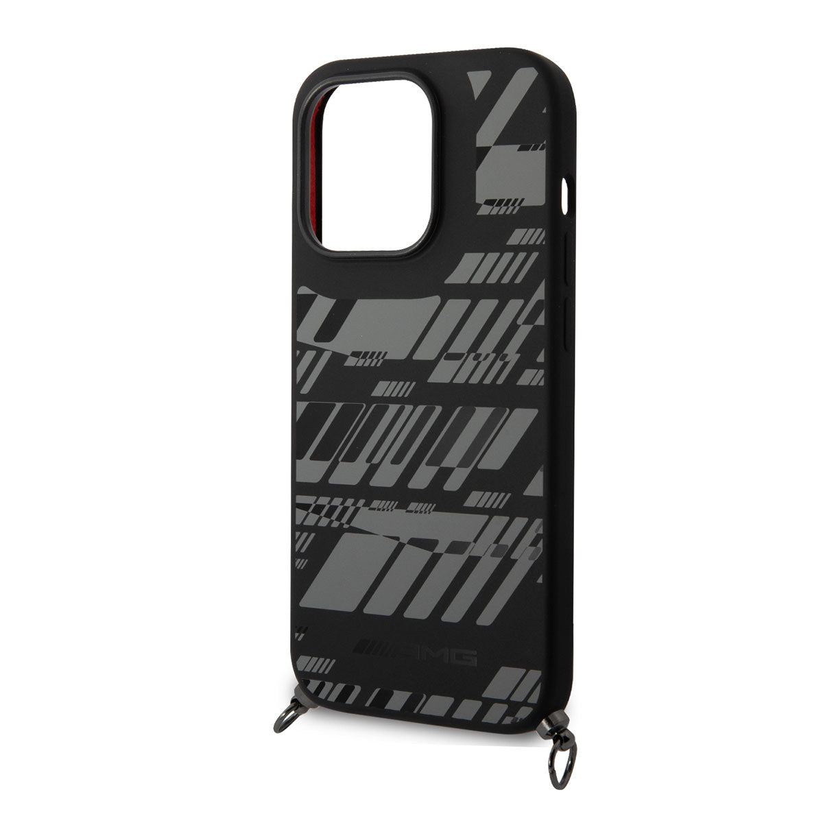 iPhone 14 Pro Kılıf AMG Liquid Silikon Strap Telefon Askılı Grafik Dizayn Kılıf Siyah
