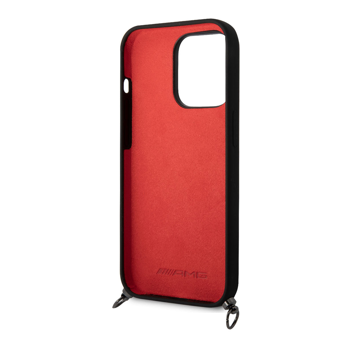 iPhone 14 Pro Kılıf AMG Liquid Silikon Strap Telefon Askılı Grafik Dizayn Kılıf Siyah