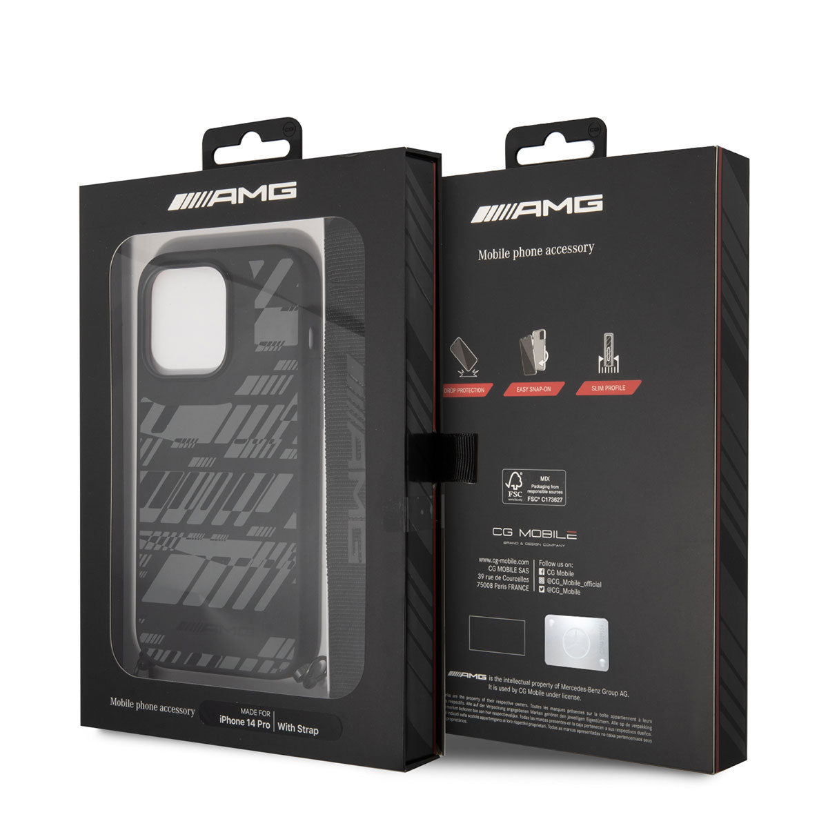 iPhone 14 Pro Kılıf AMG Liquid Silikon Strap Telefon Askılı Grafik Dizayn Kılıf Siyah