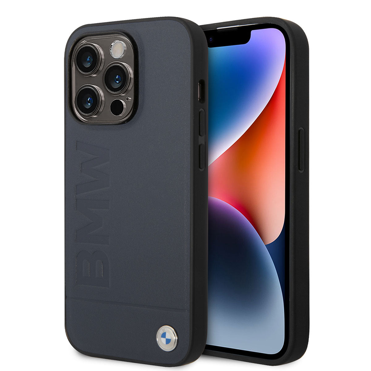 iPhone 14 Pro Kılıf BMW Magsafe Şarj Özellikli Deri Sıcak Mühür Baskılı Logo Dizayn Kılıf Petrol Mavi