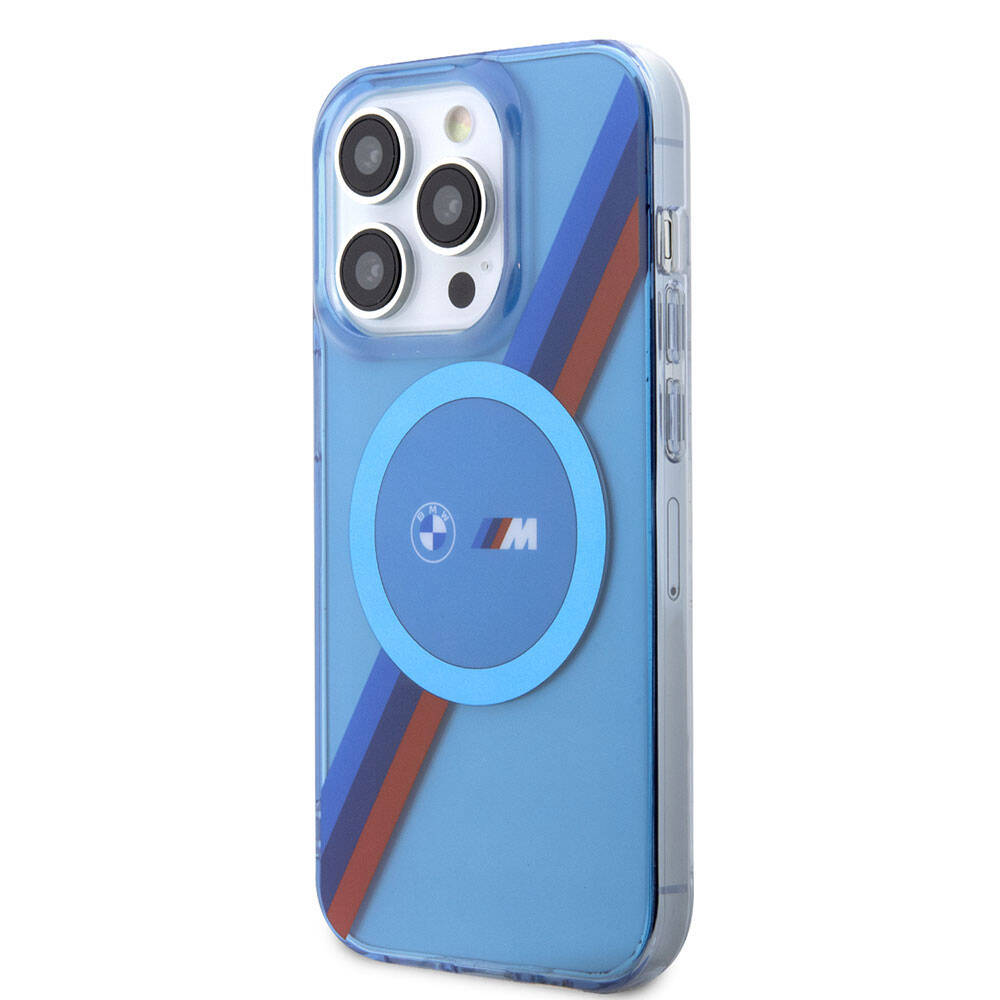 iPhone 14 Pro Kılıf BMW Magsafe Şarj Özellikli Transparan Tricolor Stripes Orjinal Lisanslı Kılıf Mavi