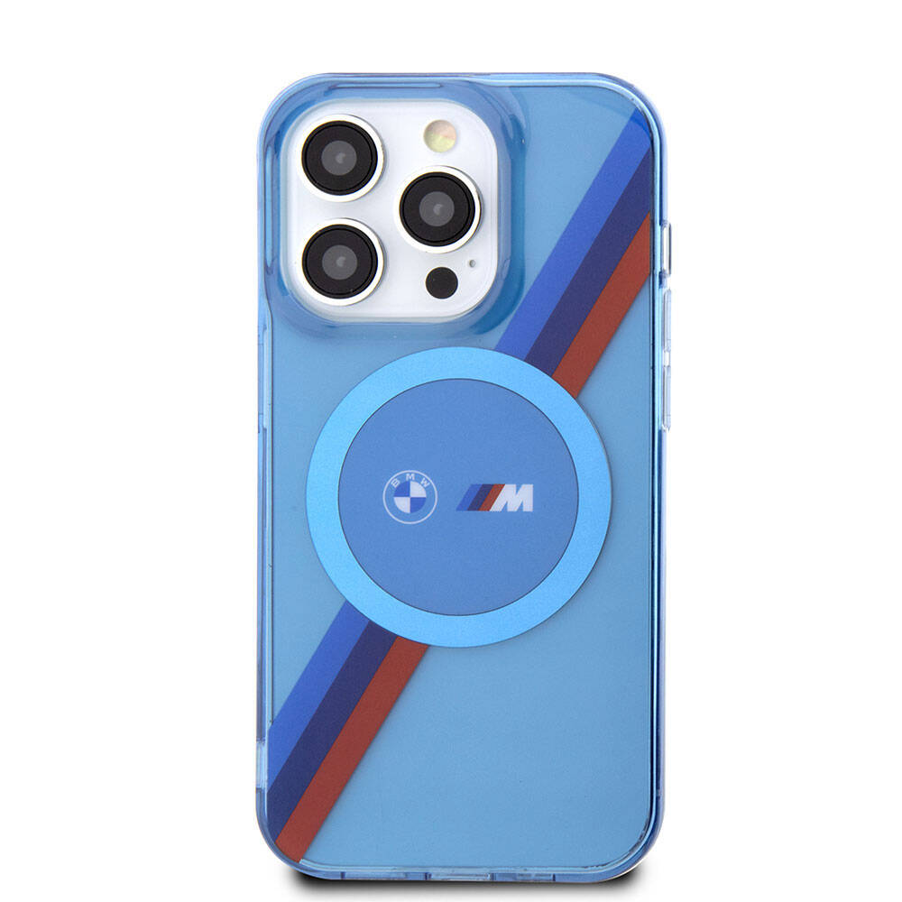 iPhone 14 Pro Kılıf BMW Magsafe Şarj Özellikli Transparan Tricolor Stripes Orjinal Lisanslı Kılıf Mavi