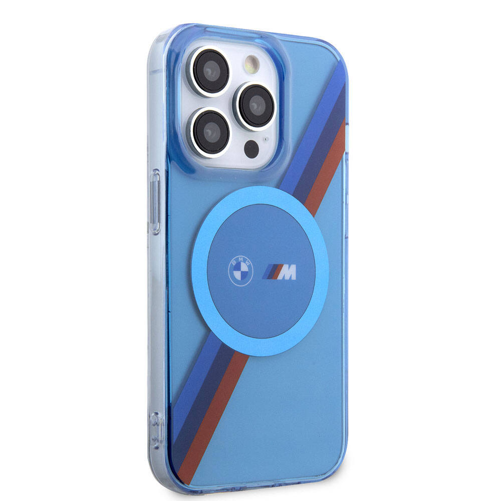 iPhone 14 Pro Kılıf BMW Magsafe Şarj Özellikli Transparan Tricolor Stripes Orjinal Lisanslı Kılıf Mavi