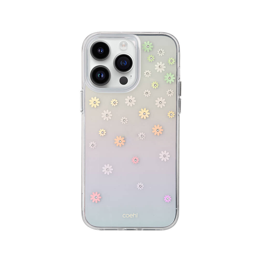 iPhone 14 Pro Kılıf Çiçek Desenli Taşlı Coehl Aster Kılıf Pembe