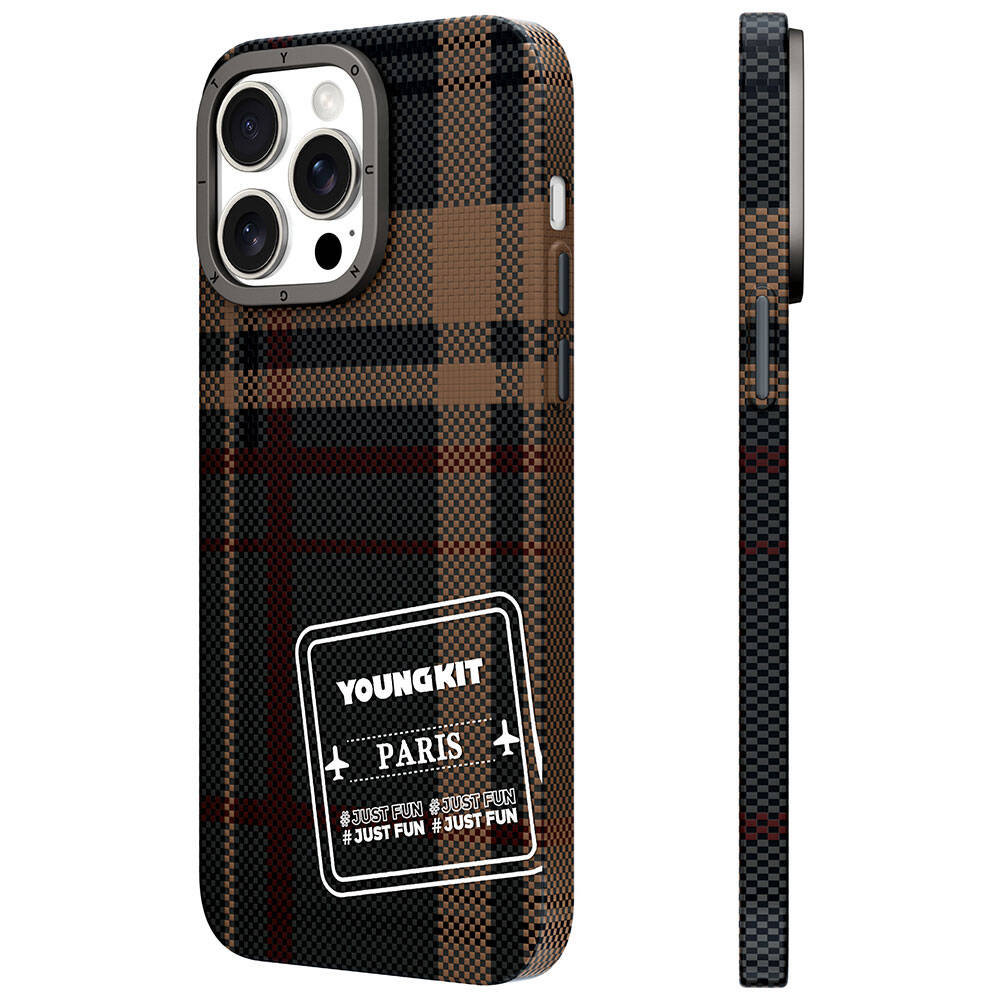 iPhone 14 Pro Kılıf Ekose Desenli Youngkit Gezhi Serisi Kılıf Kırmızı