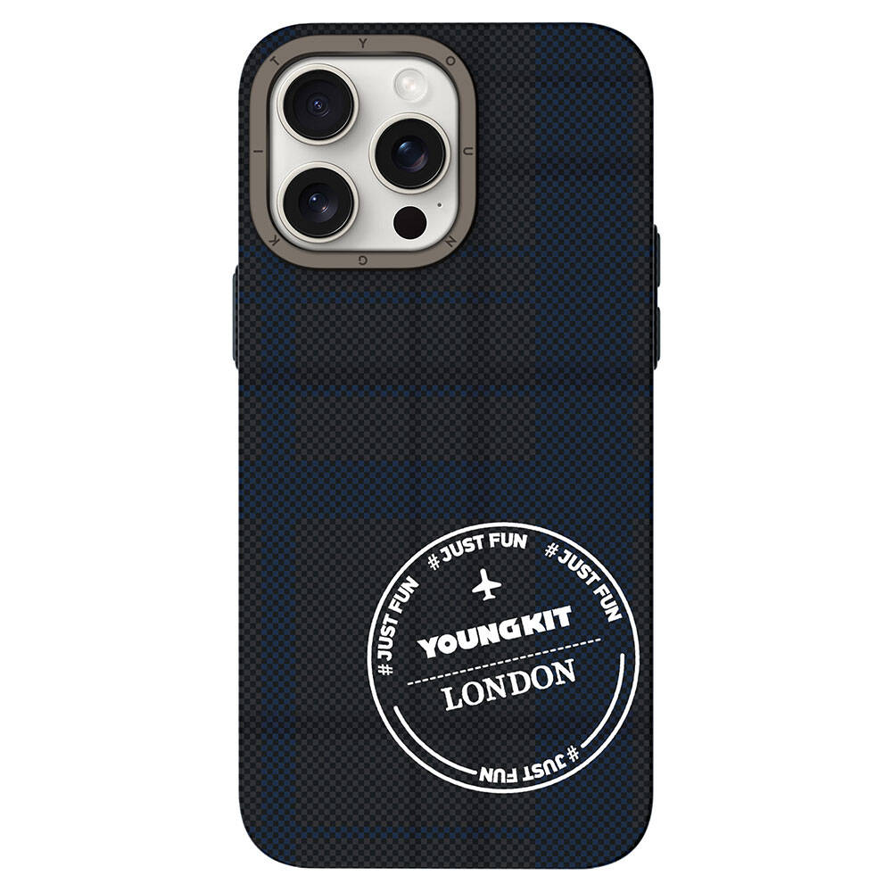 iPhone 14 Pro Kılıf Ekose Desenli Youngkit Gezhi Serisi Kılıf Mavi