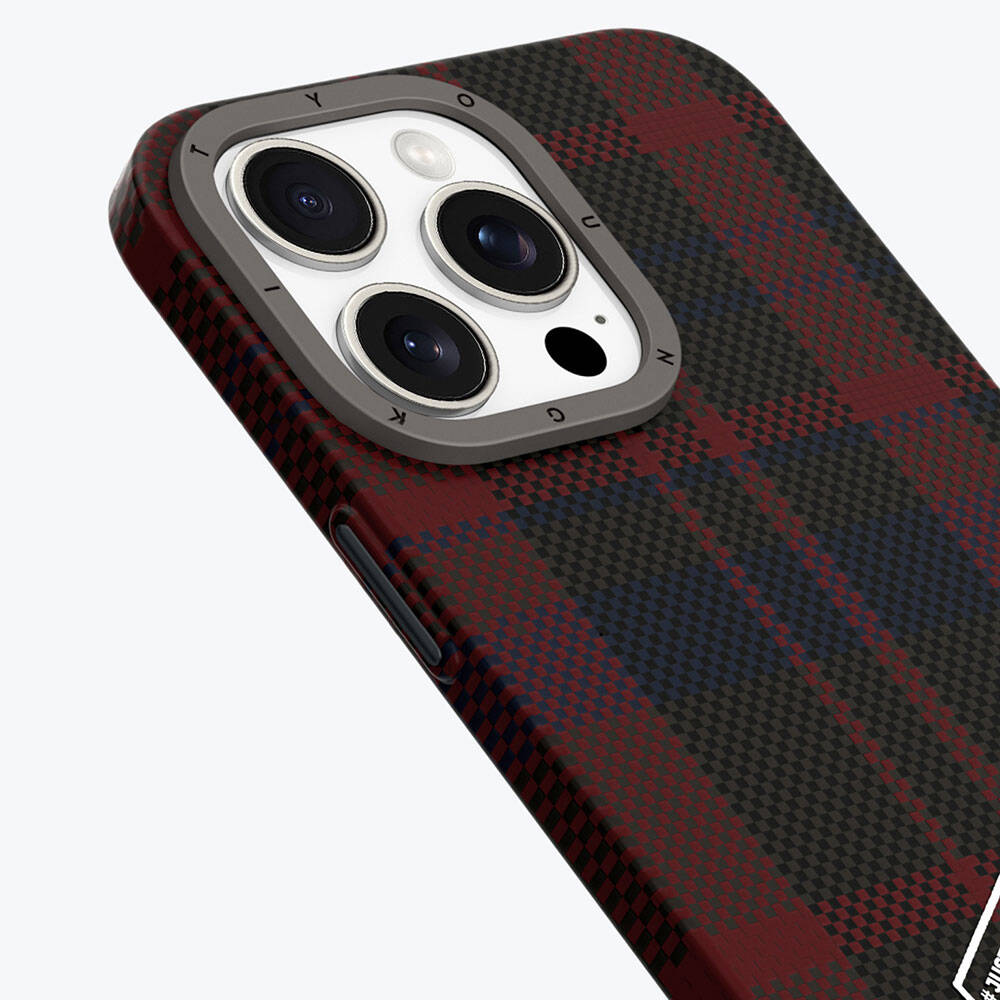iPhone 14 Pro Kılıf Ekose Desenli Youngkit Gezhi Serisi Kılıf Mavi