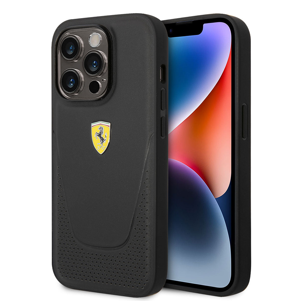 iPhone 14 Pro Kılıf Ferrari Deri Delikli Dizayn Kılıf Siyah