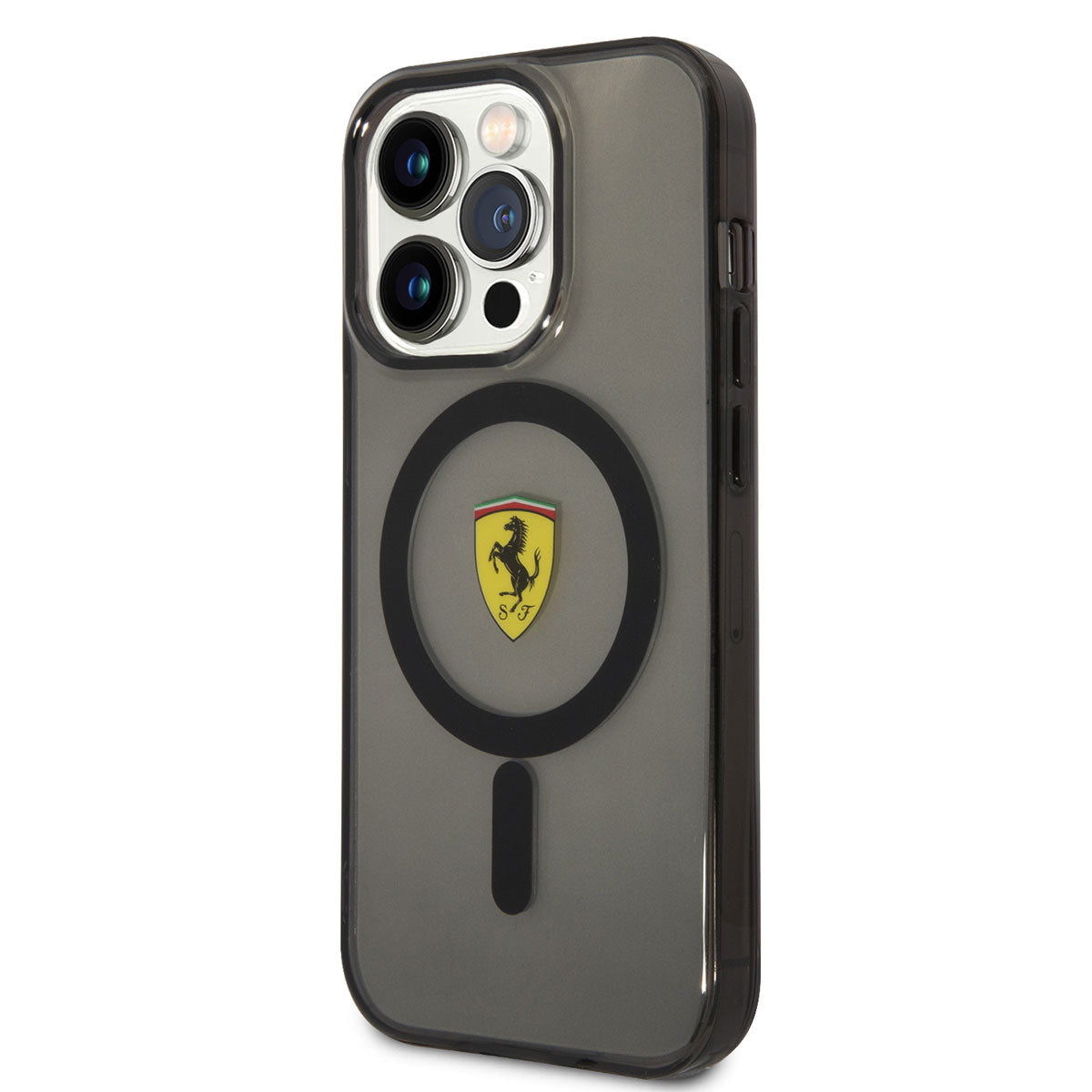 iPhone 14 Pro Kılıf Ferrari Magsafe Şarj Özellikli Yarı Transparan Dizayn Kılıf Siyah