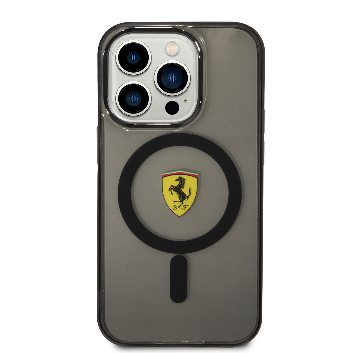 iPhone 14 Pro Kılıf Ferrari Magsafe Şarj Özellikli Yarı Transparan Dizayn Kılıf Siyah