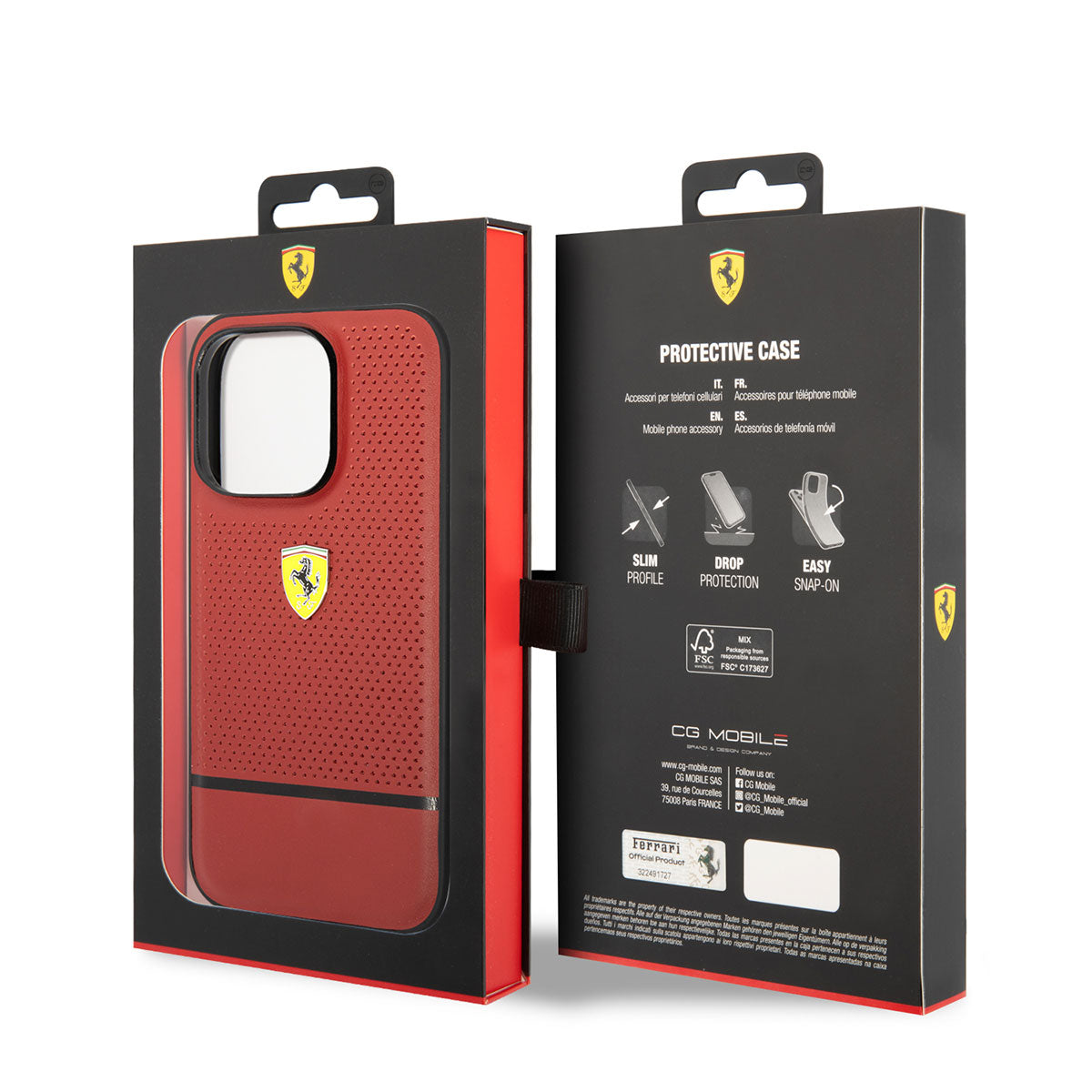 iPhone 14 Pro Kılıf Ferrari Orjinal Lisanslı Deri Delikli Ve Çizgili Dizayn Kılıf Kırmızı