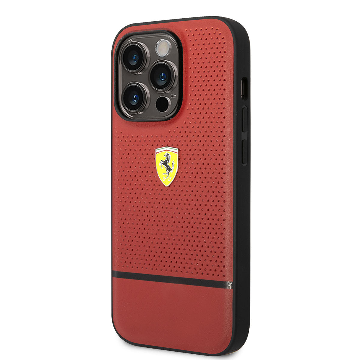 iPhone 14 Pro Kılıf Ferrari Orjinal Lisanslı Deri Delikli Ve Çizgili Dizayn Kılıf Kırmızı