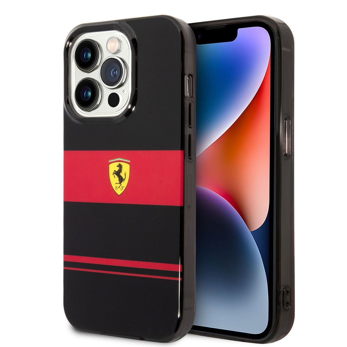 iPhone 14 Pro Kılıf Ferrari Orjinal Lisanslı Magsafe Şarj Özellikli Yatay Çizgili Dizayn Kılıf Siyah