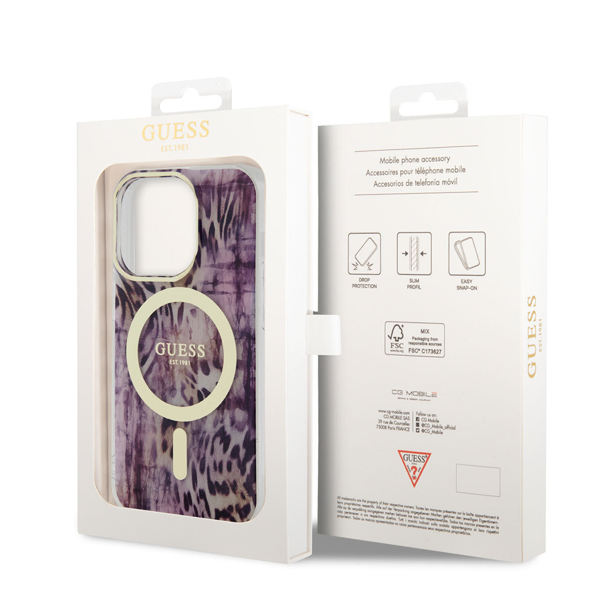 Apple iPhone 14 Pro Kılıf GUESS Magsafe Şarj Özellikli Leopar Desenli Kapak Pembe