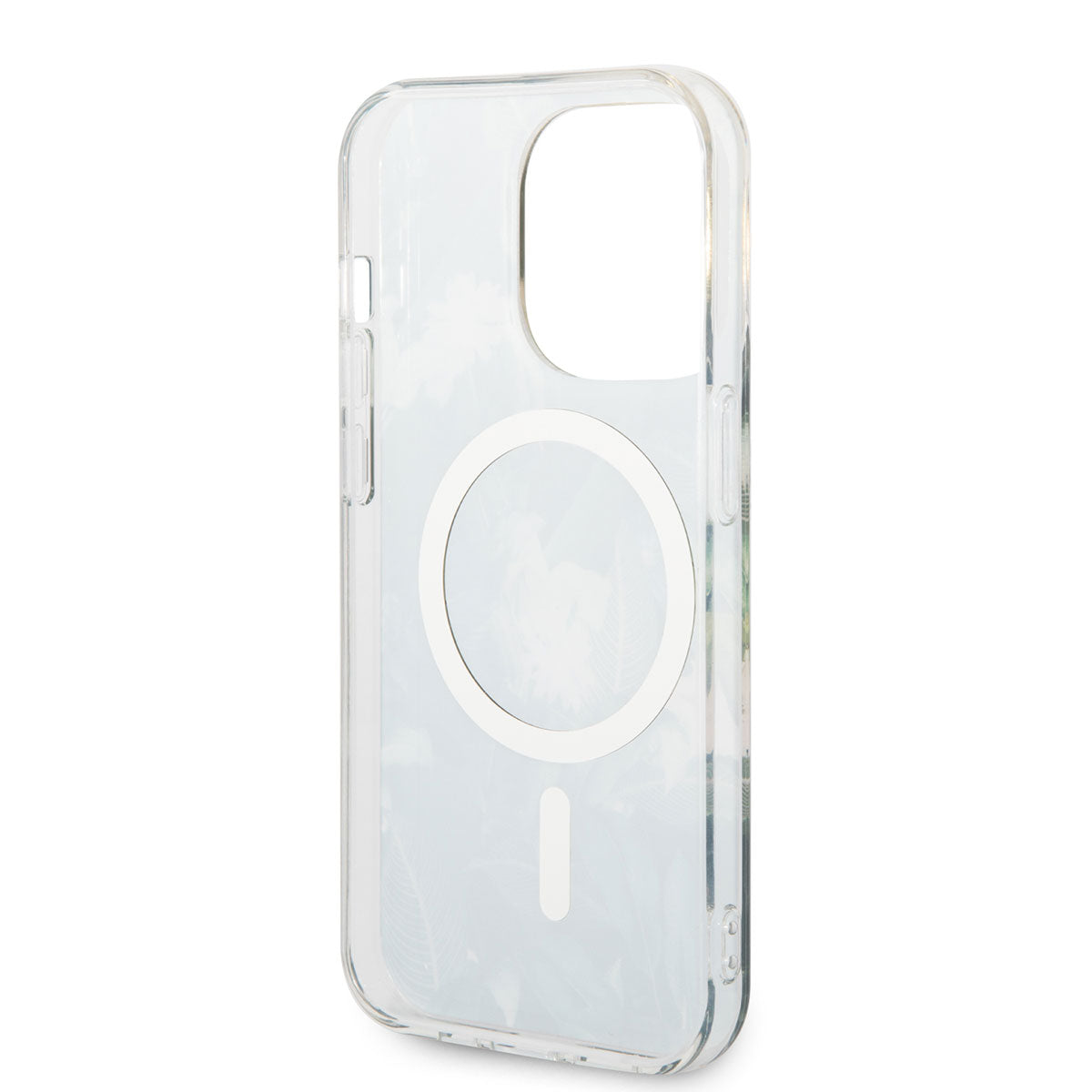 Apple iPhone 14 Pro Kılıf GUESS Magsafe Şarj Özellikli Yaprak Desenli Magsafe Şarj Kablolu Kapak Pembe