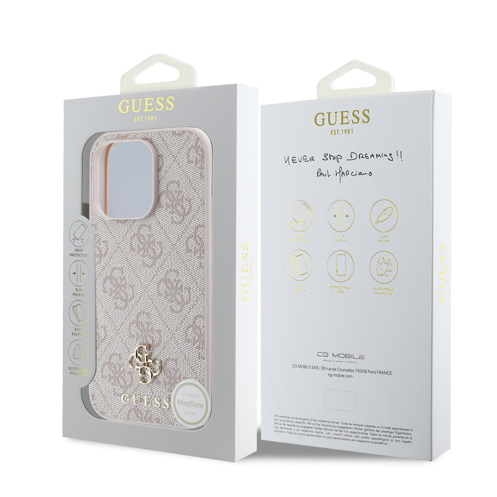 Apple iPhone 14 Pro Kılıf Guess Orjinal Lisanslı Magsafe Şarj Özellikli Small 4G Classic Kapak Pembe