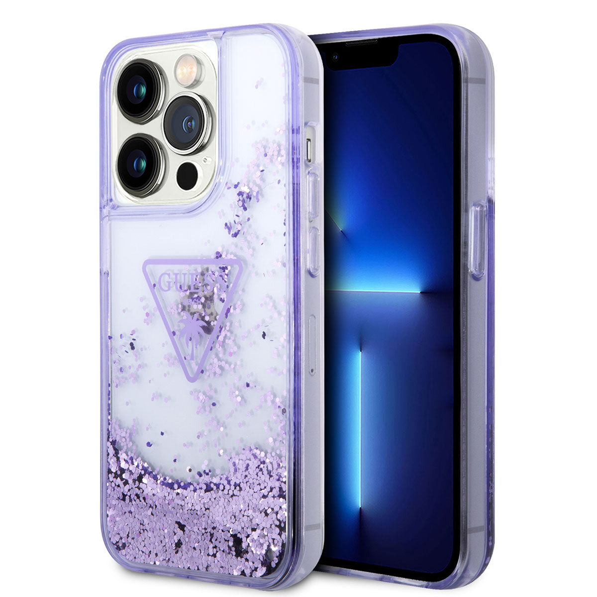 Apple iPhone 14 Pro Kılıf GUESS Transparan Sıvılı Simli Dizayn Kapak Pembe