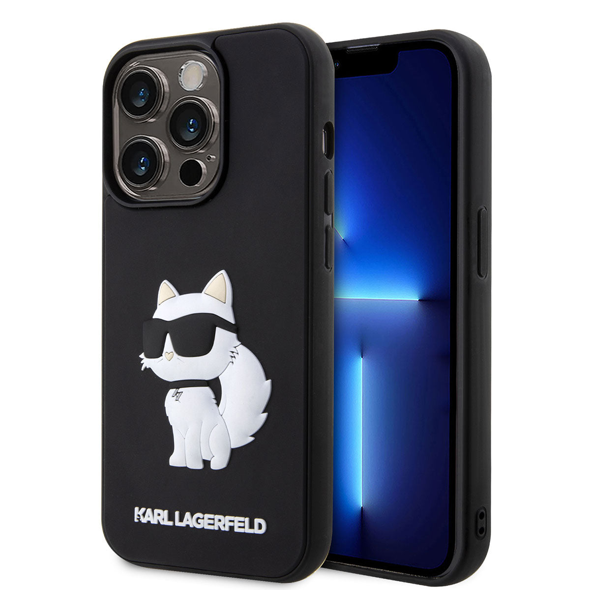 iPhone 14 Pro Kılıf Karl Lagerfeld 3D Rubber Choupette Dizayn Kılıf Siyah