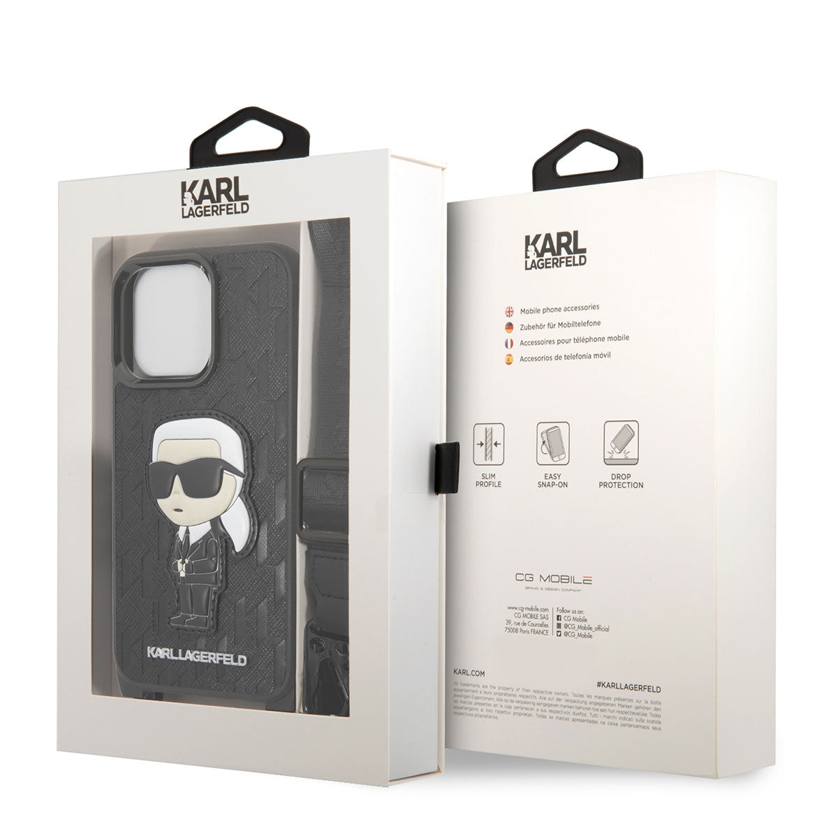 iPhone 14 Pro Kılıf Karl Lagerfeld Boyun Askılı Karl Dizayn Kılıf Siyah