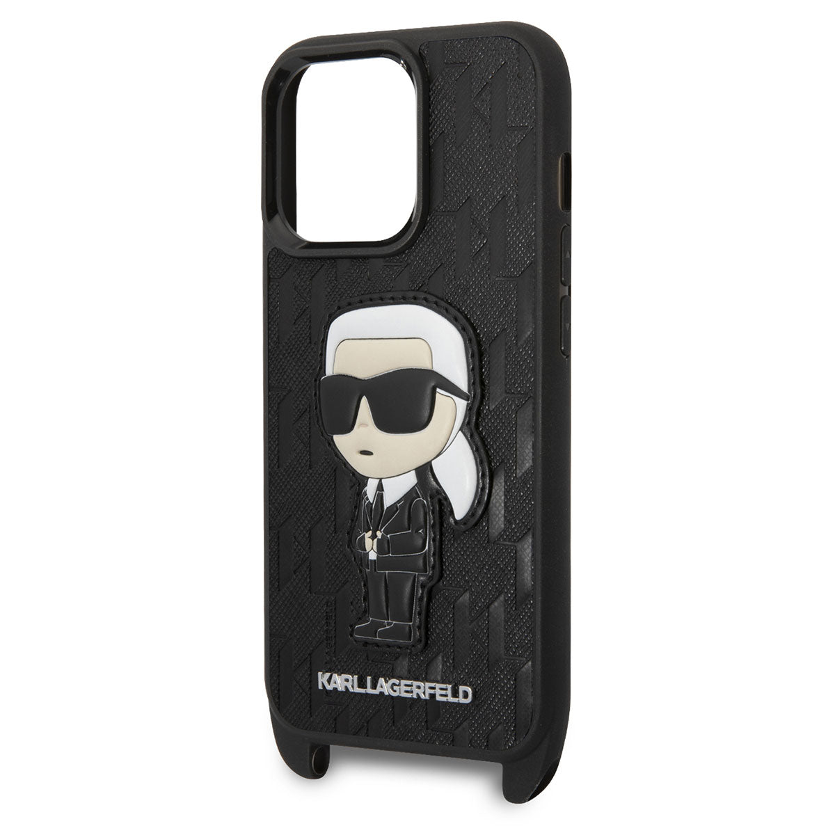 iPhone 14 Pro Kılıf Karl Lagerfeld Boyun Askılı Karl Dizayn Kılıf Siyah