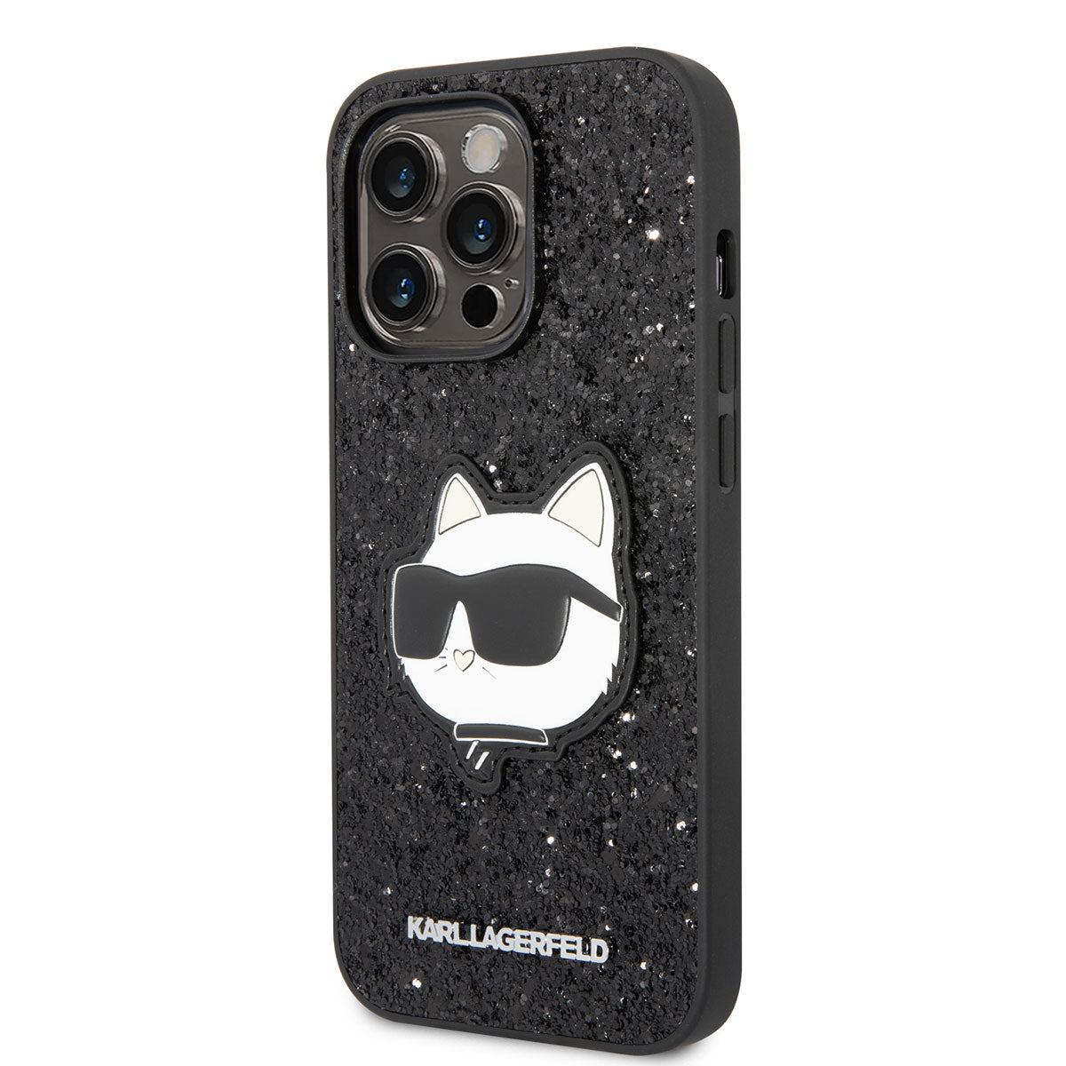 iPhone 14 Pro Kılıf Karl Lagerfeld Parlak Taşlı Choupette Dizayn Kılıf Siyah