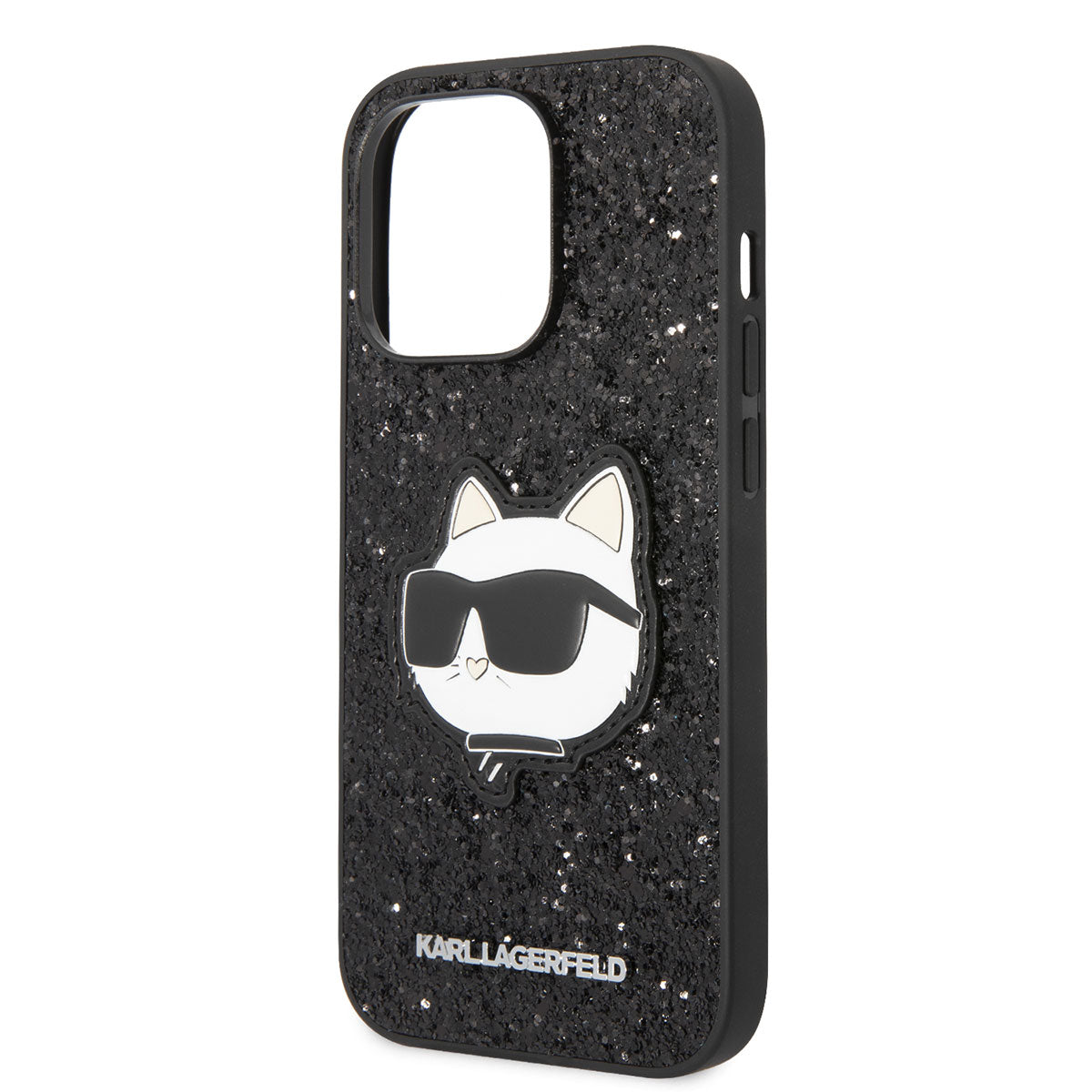 iPhone 14 Pro Kılıf Karl Lagerfeld Parlak Taşlı Choupette Dizayn Kılıf Siyah