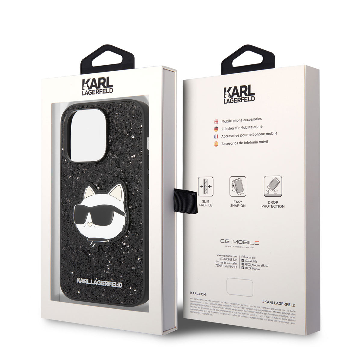 iPhone 14 Pro Kılıf Karl Lagerfeld Parlak Taşlı Choupette Dizayn Kılıf Siyah
